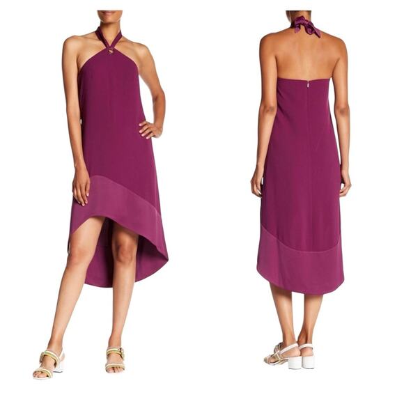 Trina Turk Glow Halter Neck Carmel Crepe Dress Purple Plum Women’s Size 6 NEW - Picture 2 of 13